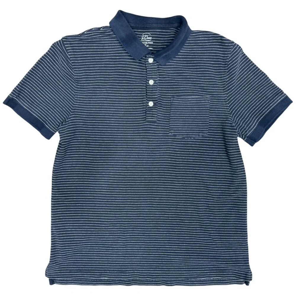 Men's J. CREW Stretch Piqué Polo‎ Shirt in Navy Stripe J6922- Size M